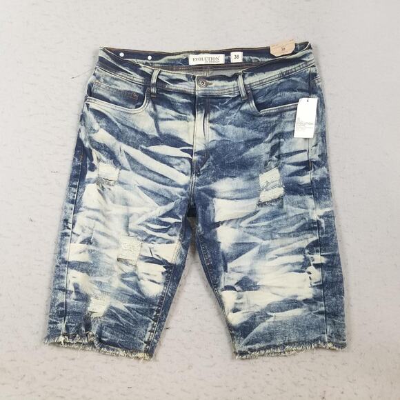 Evolution In Design Shorts Mens 38 Blue Denim Distressed Ripped Jean Cutoff - Picture 1 of 13